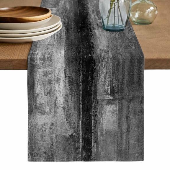 Gray Table Runner, Retro Oil Painting Modern Abstract Art Aesthetics Washable Cotton Linen Table Runners 90 Inches Long, Dresser Scarf Runner for Dining/Coffee/Kitchen/Hallway Tables 13''x90''