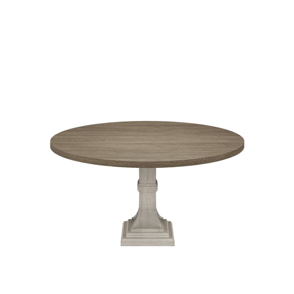 Gray Tabletop on White Pedestal Base, 59" Round / Suitable for Family Meals