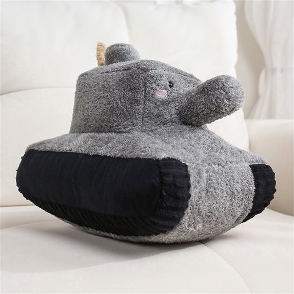 Gray Tank Stuffed Animal, Cartoon Military Vehicle Cushion Toy, Soft Plush Armored Car Pillow, Children's Bedroom Decor and Gift for Kids