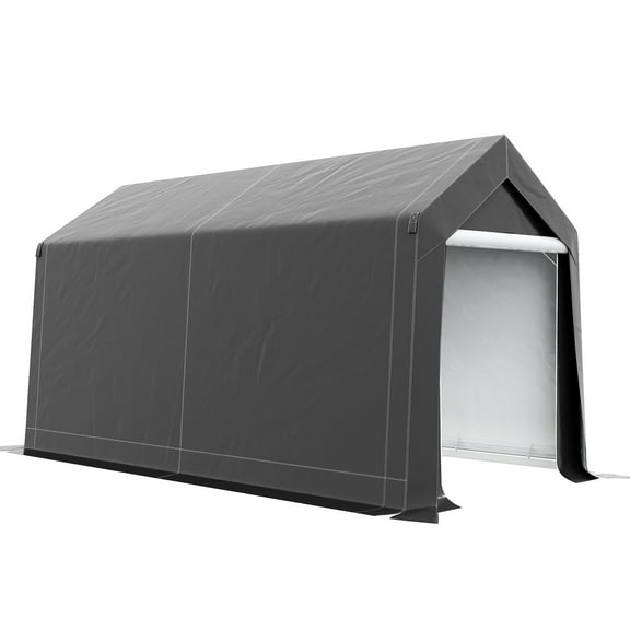 Gray Tarp - Roll - up Door Design - Outdoor Storage Tent - Shield from Dirt and Rain