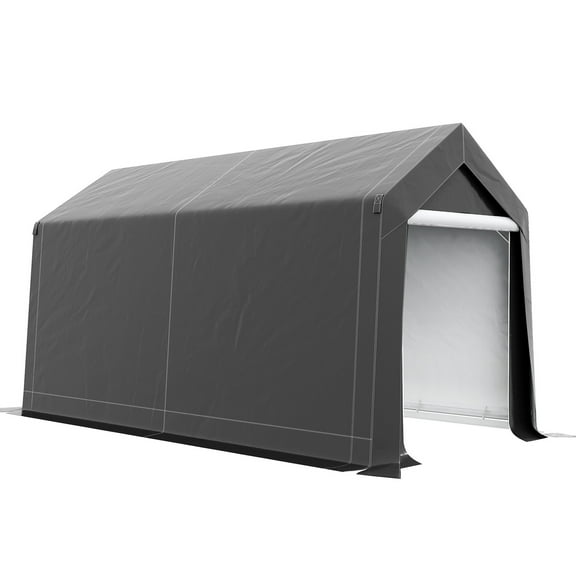 Gray Tarp - Roll - up Door Design - Outdoor Storage Tent - Shield from Dirt and Rain