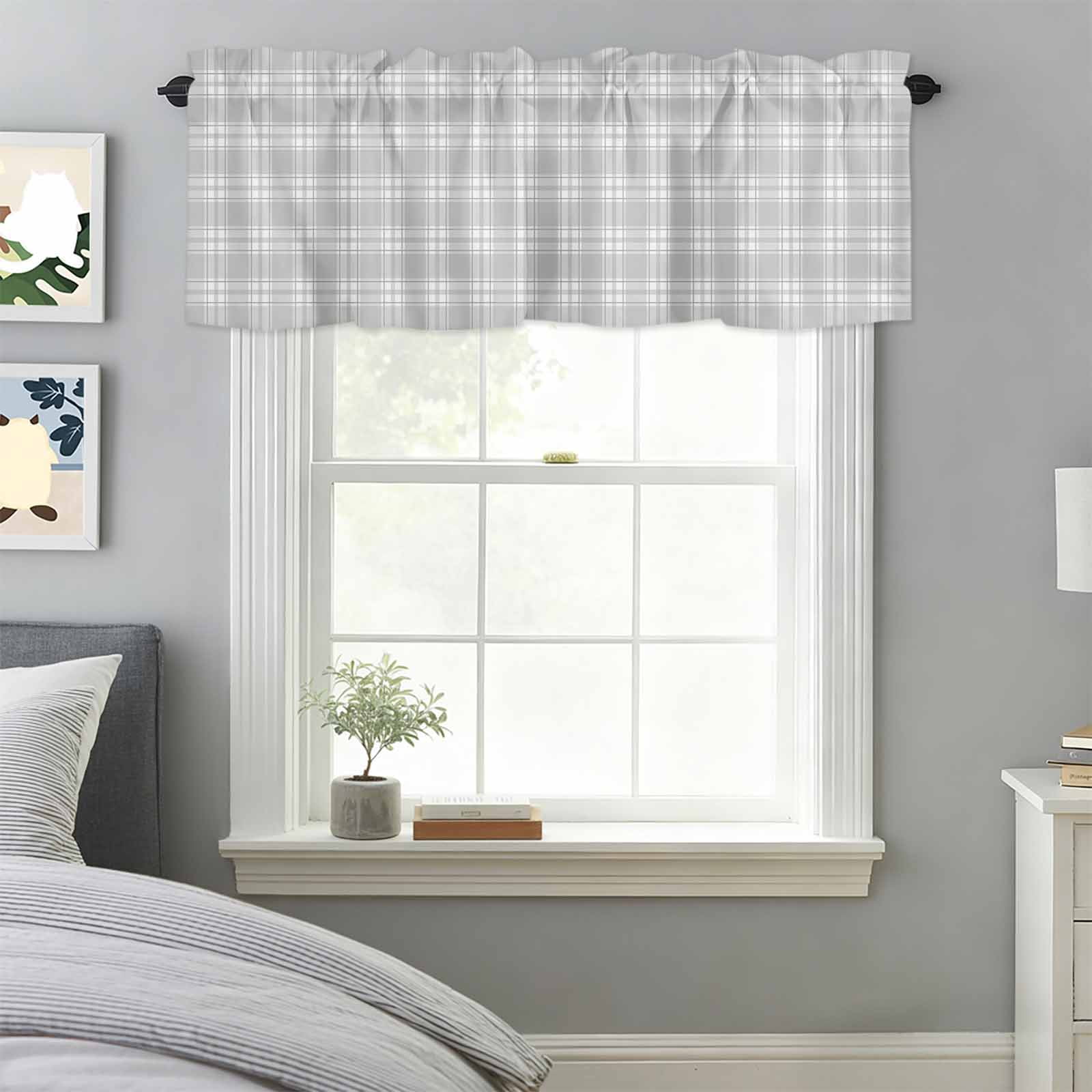 Gray Tartan Classic Plaid Valances for Windows,Rod Pocket Valance for ... - Country Style Window Cornice