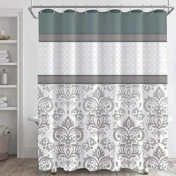 Gray Taupe Boho Shower Curtain Sets,Farmhouse Moroccan Paisley Bathroom Shower Curtains,White Antique Floral Waterproof Fabric Bath Curtain12 Hooks 72x72 in