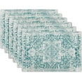 thumbnail image 1 of Gray Teal Boho Placemats Set of 6 Ethnic Bohemian Carpet Place Mats Washable Kitchen Dining Vintage Grey Geography Floral Linen Table Mats Stain Heat-Resistant Cloth Tabel for Home Party 12x18 in, 1 of 6