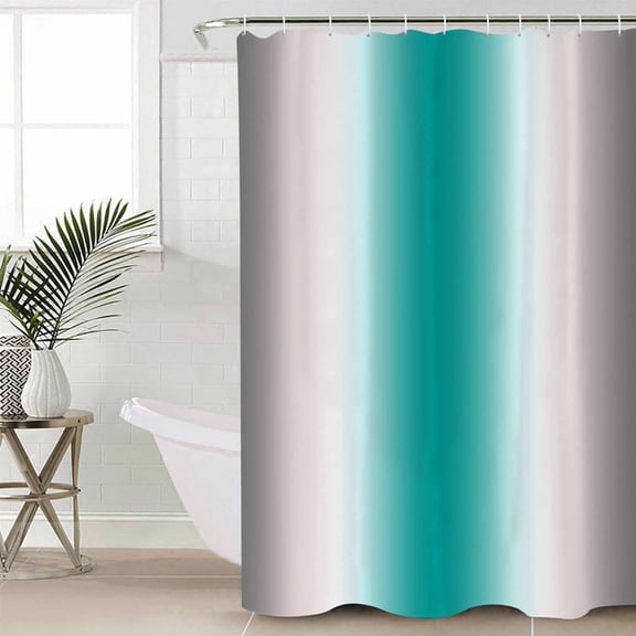 Gray Teal Green Shower Curtain Set, Waterproof Shower Curtains for Bathroom, Modern Gradient Geometric Washable Fabric Cloth Bath Curtain for Bathtub Decoration with Hooks 48x72 Inches