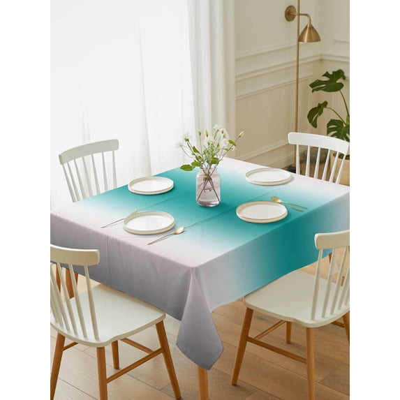 Gray Teal Green Tablecloth Rectangle Table Cloth 52x70, Waterproof Outdoor Table Cloth Covers Decorative Table Protector, Modern Gradient Geometric Washable Table Cover for Kitchen Dinning Party
