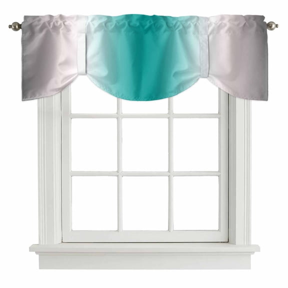 Gray Teal Green Tie Up Valance Curtains for Windows, Kitchen Curtains Window Shades, Modern Gradient Geometric Light Filtering Roman Curtain Valances for Bedroom/Bathroom/Cafe 42"x12"