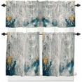 thumbnail image 1 of Gray Teal Kitchen Curtains, Modern Abstract Art 3-Piece Kitchen Curtain Valance and Tiers Set 36 Inch Length, Retro Flow Marble Rod Pocket Half Window Curtains for Cafe Living Room Bathroom, 1 of 7