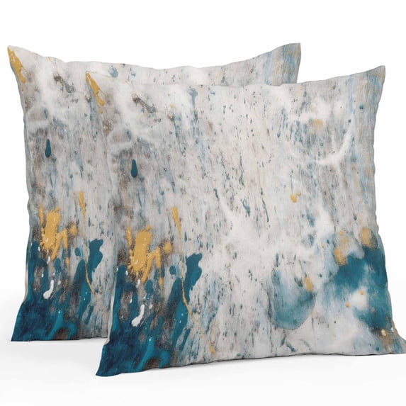 Gray Teal Throw Pillow Covers 18x18 Inch Set of 2, Modern Abstract Art Retro Flow Marble Waterproof Outdoor Pillow Covers, Decorative Cushion Pillowcases for Couch, Sofa, Bed, Garden, Patio