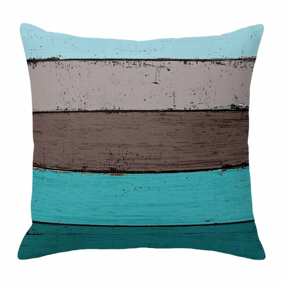 Gray Teal Wood Grain Throw Pillow Cover Countryside Stripe Cotton Linen Cushion Cover Throw Pillow Case with Invisible Zipper for Couch Sofa Bed Chair Car 24x24 Inch
