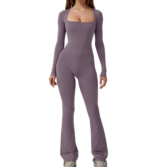 Gray Teen Girls Bodycon Overalls Pants One Piece for Women Butt Scrunch Flare Wide Leg Hide Belly Fat Plain Long Bootcut Leg Winter Fall Coveralls 2026 L