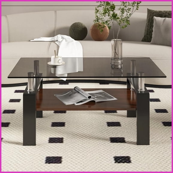 Gray Tempered Glass Living Room Coffee Table - Easy-Clean, Space-Saving MDF Shelf & Durable Iron Legs