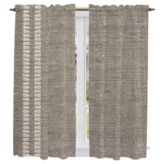 Gray Texture Kitchen Curtains 63 Inch Length, Country Farmhouse Burlap Stripes Tiers Curtains for Living Room Berdoom Bathroom, Light Filtering Drapes Rod Pocket Window Treatment 2 Panels 42"Wx63"L