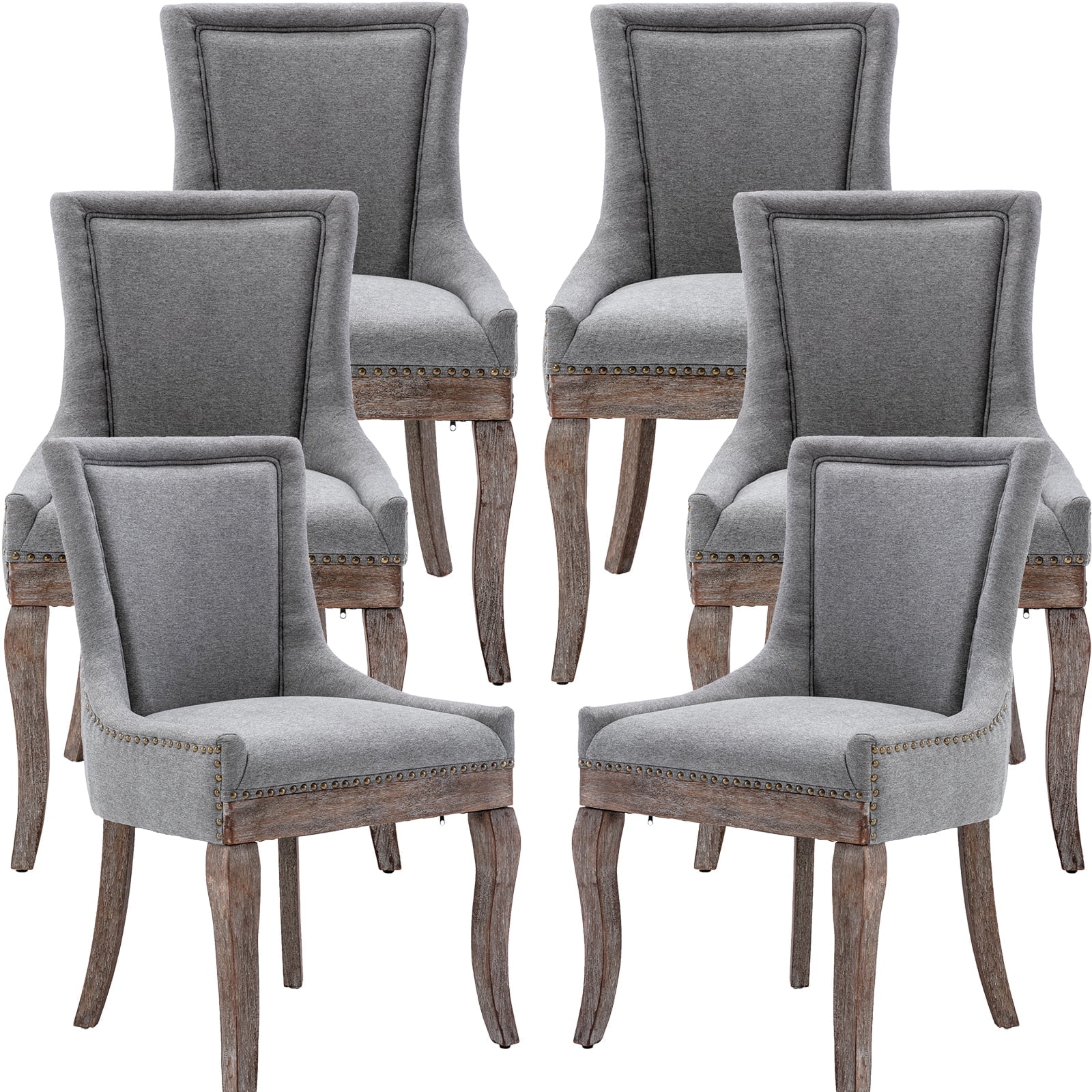 Gray High Back Velvet Upholstered Side Chair with Wood Legs