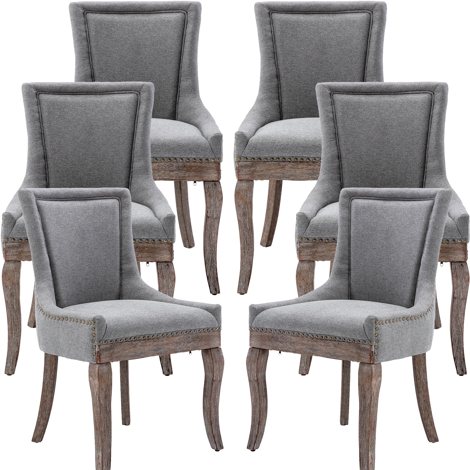 Gray High Back Velvet Upholstered Side Chair with Wood Legs