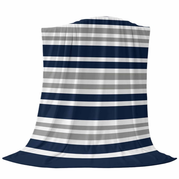 Gray and Throw Flannel Blanket Dark Blue Stripes Minimalist Modern Geometric Super Soft Cozy Bed Blanket, Lightweight Plush Fuzzy Bed Throw for Bedroom Sofa Couch Living Room 60x80In,