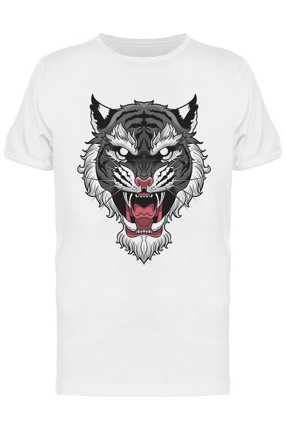 Gray Tiger Head Design T-Shirt Men -Image by Shutterstock, Male x-Large