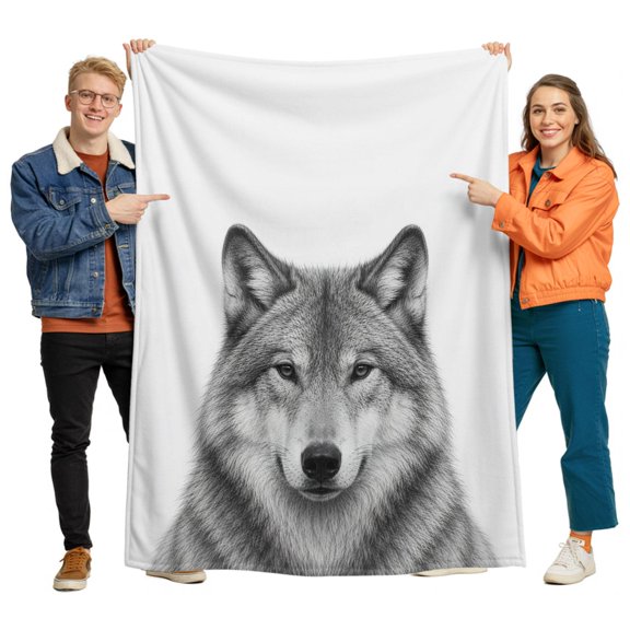 Gray Timber Wolf Sketch Throw Blanket Flannel Fleece Throws, Minimalist Wildlife Pattern Lightweight Super Soft Warm Blankets for Couch Sofa Bed All Season Use,30x40 IN