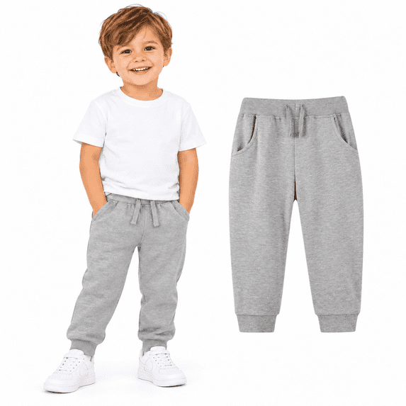 Gray Toddler Boys Sweatpants 4t, Drawstring Elastic Waist Toddler Jogger Pants with Pockets, Kids Cuffed Joggers