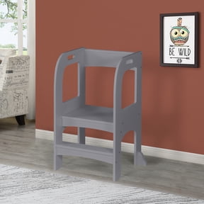 Gray Toddler Learning Standing Tower, MDF Kids Kitchen Step Stool for Counter Helper, Supports Up to 50 LBS for Kitchen & Bathroom Use