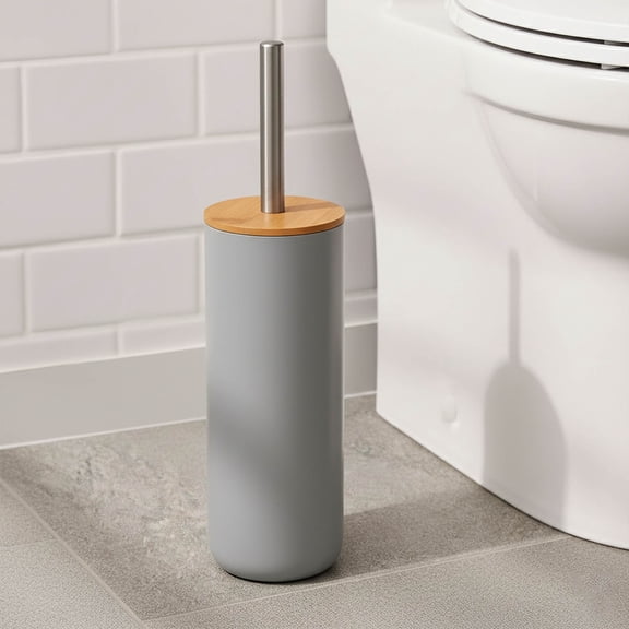 Gray Toilet Brush and Holder Set Padang with Bamboo Top - Stylish Bathroom Cleaning Solution for Modern Homes