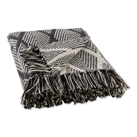 Gray and White Diamond Patterned Rectangular Cotton Decorative Throw 50" x 60"
