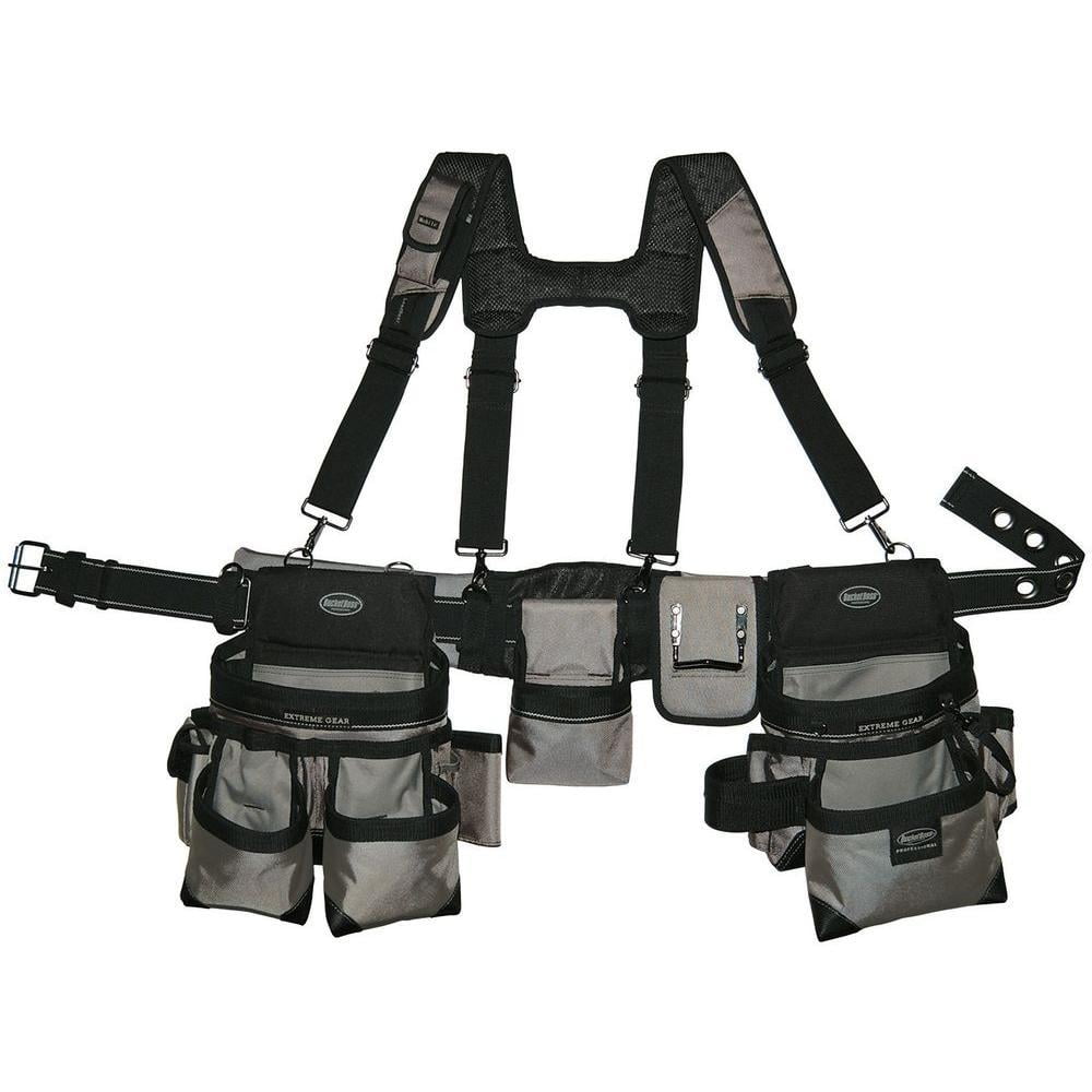 Gray Tool-Belt Construction Suspender Strap Holster Pocket Pouch Bag Framer-Rig