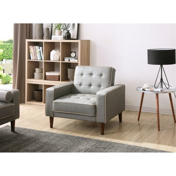 Gray Track Arm Chair To Bed - Compact For Small Rooms, Contemporary Look, Easy Build, Foam Filled, Pu Convertible Modern Style,