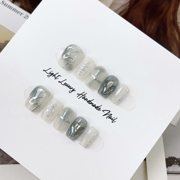 [Gray Track] Gray smudged magic mirror powder hand-worn nail piece light luxury pure handmade high-quality control nail