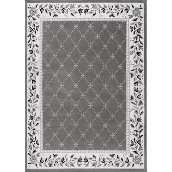 Gray Traditional Oriental 6x8 Area Rug Bordered Lines Persian Carpet Rugs - Actual Size 5'2" x 7'4"