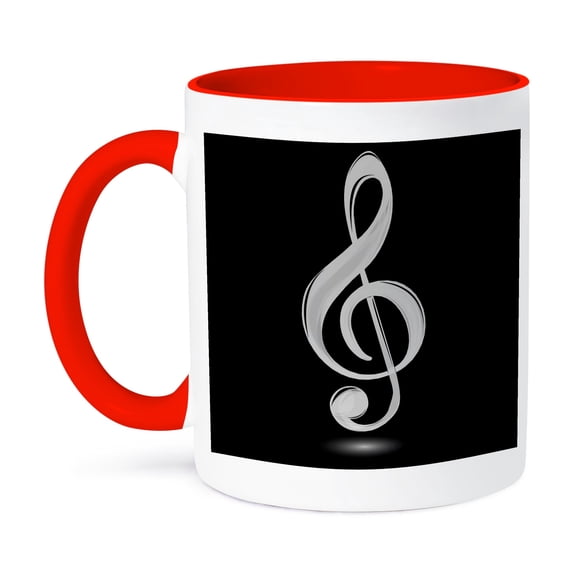 3dRose, Gray Treble Clef, 11oz Two-Tone Red Mug
