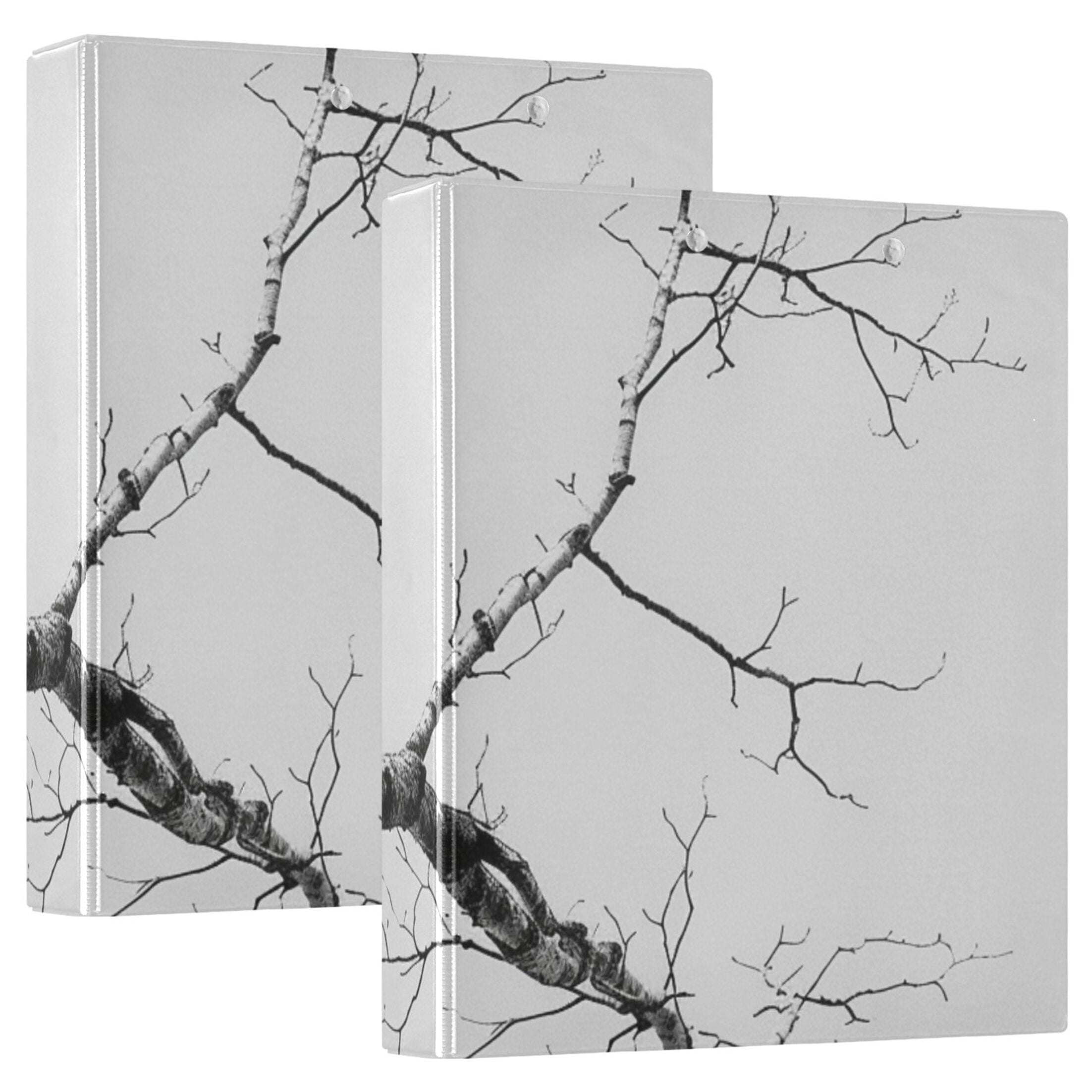 Gray Tree Branch 3 Ring Binders 1.5 inch Hardcover File Folders with Interior Pockets A4 Size Organizer for School Office Hospital
