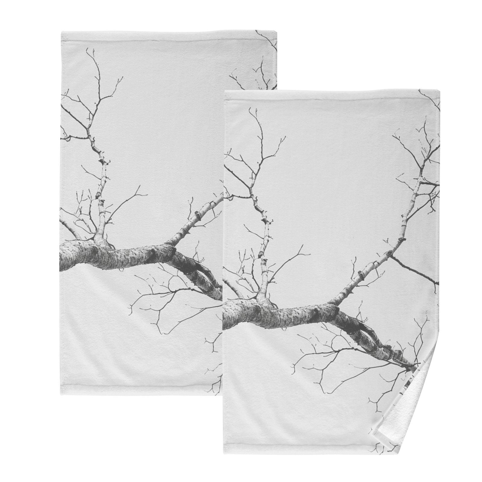 Gray Tree Branch Hand Towels Cotton Bath Towels Large Face Towels Absorbent for Bathroom 2 Packs