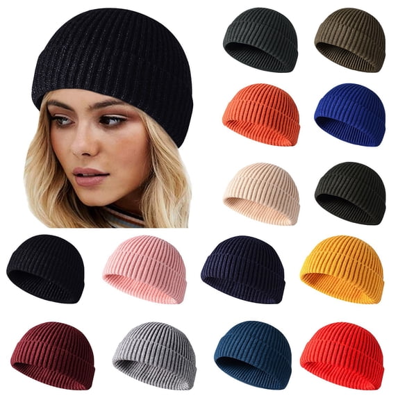 Gray Trendy Knitted Cable Twist Hat Acrylic Reversible Winter Hats Unisex Cuffed Skull Knit Hat Cap One Size