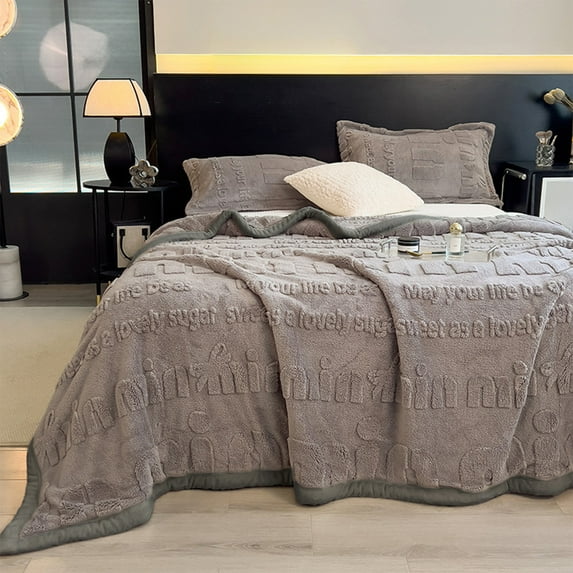 Gray-Trim Soft Flannel Blanket - Carved Floral Design Multi-Functional Coverlet, Plush Warm Blanket for Beds, Sofas & Naps, Perfect for Home Use & Comfortable Relaxation, 40*59in, Gray