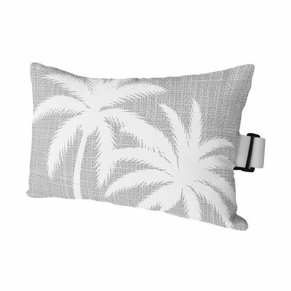 Gray Tropical Tree Outdoor Pillows for Chaise Lounge Chair Waterproof Lumbar Pillows with Insert&Adjustable Elastic Strap Beach Headrest Pillow Summer Coastal Palm Trees Neck Pillow for Pool 11"x16"