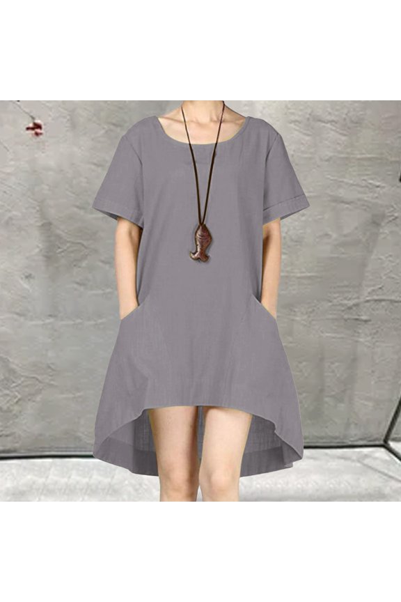 Gray Tshirts for Women's Cotton Linen Comfortable Breathable Short Sleeve Top Tees Summer Tops