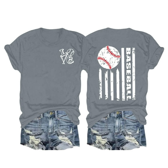 Gray Tshirts for Women's Spring/summer Baseball Print Loose T Shirt Short Sleeve Top Going Out Tops for Women