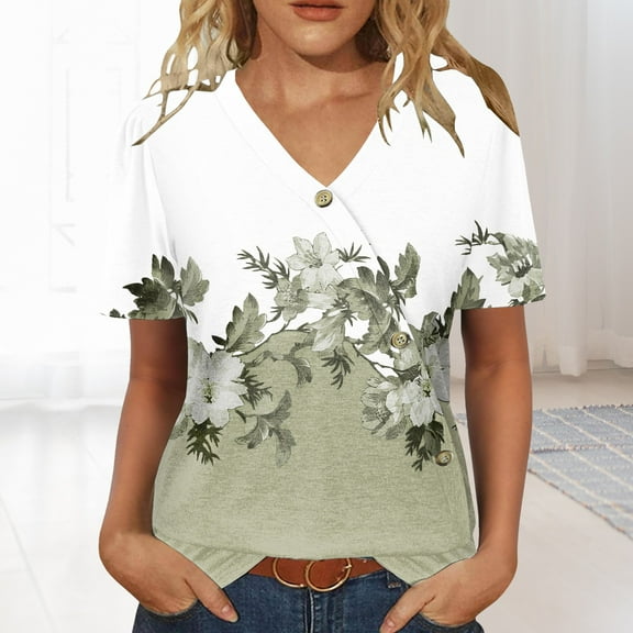 Gray Tshirts for Womens Tops Casual Short Sleeve V Neck Shirts Puff Sleeve Tshirts Loose Casual Blouse Summer Tee Summer Tops