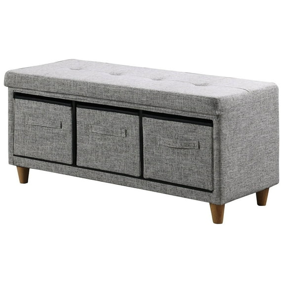 Gray Tufted Storage Bench with Basket Drawers