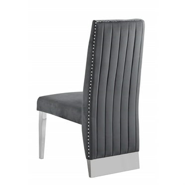 Gray Tufted Velvet Accent Side Chairs with Silver Chrome Detailing (Set of 2)