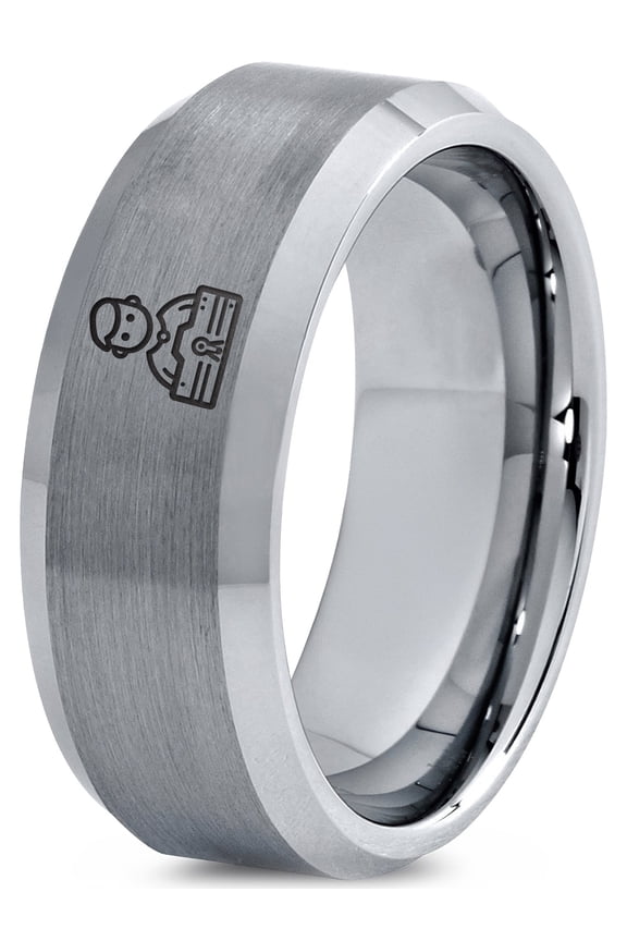 Gray Tungsten Rings Set Gamer Mothers Day Tungsten Mens 100th Birthday Gift Wedding Quotes