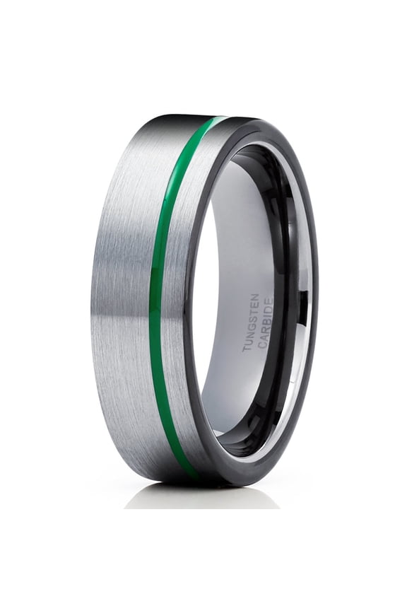 Gray Tungsten Wedding Band Anniversary Ring Men & Women Unique Tungsten Ring Green Tungsten Ring Comfort Fit Ring