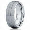 thumbnail image 1 of Gray Tungsten Wedding Band Brushed Tungsten Ring Tungsten Carbide Men & Women Grooved Comfort Fit, 1 of 3