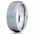 thumbnail image 1 of Gray Tungsten Wedding Band Brushed Tungsten Ring Tungsten Carbide Men and Women Grooved Comfort Fit, 1 of 3