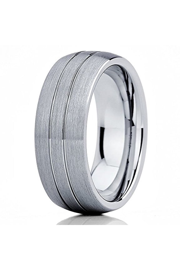 Gray Tungsten Wedding Band Brushed Tungsten Ring Tungsten Carbide Men and Women Grooved Comfort Fit