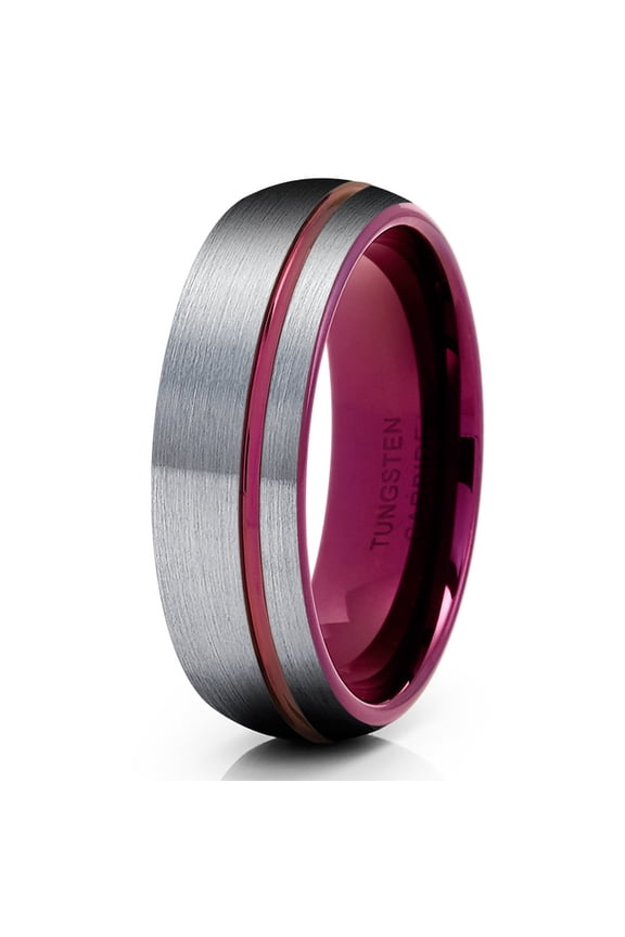 Gray Tungsten Wedding Band Purple Tungsten Ring Anniversary Ring Men & Women Engagement Ring Comfort Fit Ring