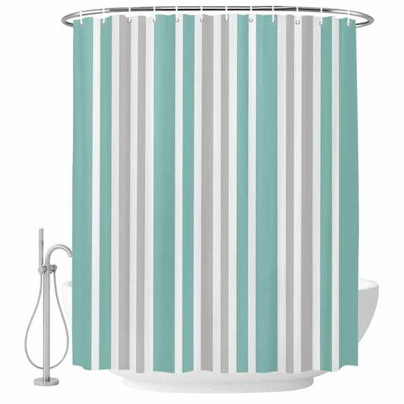Gray Turquoise Bathroom Shower Curtains with Hooks, Stripe Minimalist Vertical Stripes Modern Art Waterproof Fabric Washable Shower Curtain for Home Hotel Bathtub Decor 72x72 Inch