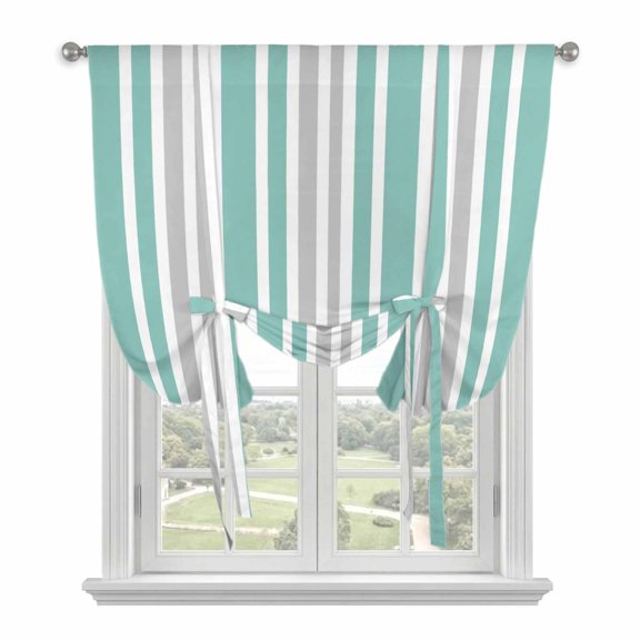 Gray Turquoise Tie Up Curtain for Window, Stripe Minimalist Vertical Stripes Modern Art Adjustable Tie Up Balloon Curtain Valances Rod Pocket Window Treatment for Kitchen Bathroom Bedroom 42"x45"