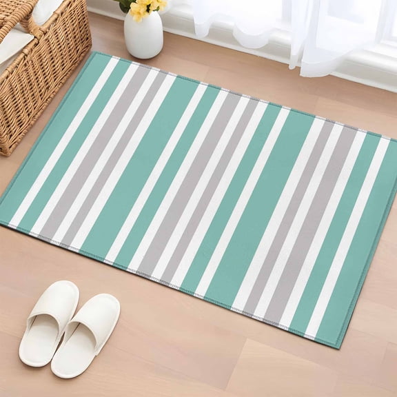 Gray Turquoise Washable Small Entryway Area Rugs 2'x3', Stripe Minimalist Vertical Stripes Modern Art Low Pile Throw Rug Non-Slip Sturdy Edge Binding Carpet for Front Door Floor Room Entry